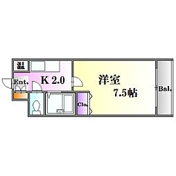 メゾンK 1Kの間取図画像