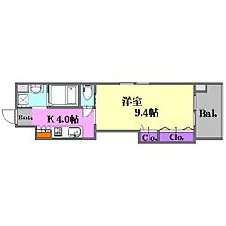 ノーブル縮景園 1Kの間取図画像
