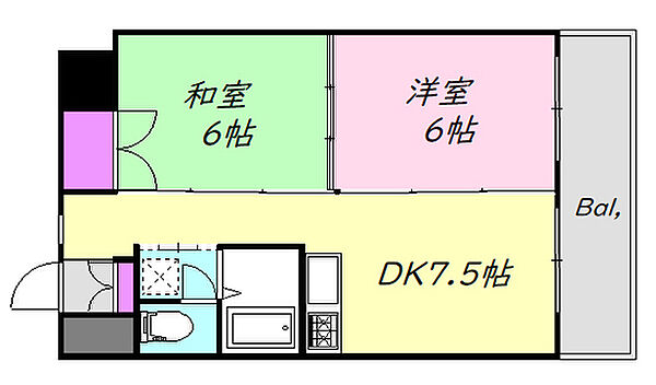 広島県広島市中区住吉町(賃貸マンション2DK・6階・45.00㎡)の写真 その2