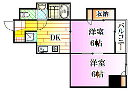 広島電鉄1系統 宇品4丁目駅 徒歩3分の賃貸マンション 7階2DKの間取り