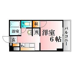 広島電鉄6系統 舟入町駅 徒歩4分の賃貸マンション 2階ワンルームの間取り