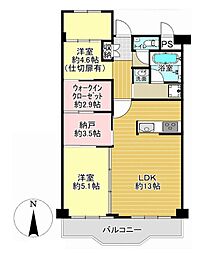 阪急東奈良高層住宅F棟 2SLDKの間取図画像