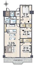 阪急東茨木白川高層住宅2号棟 3LDKの間取図画像