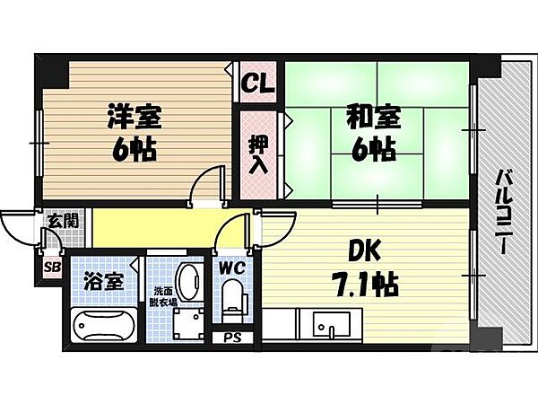 リベラルパレス城東A棟 ｜大阪府大阪市城東区新喜多東1丁目(賃貸マンション2DK・7階・45.88㎡)の写真 その2