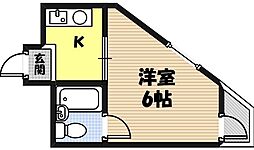 サンプラザ京橋 5階ワンルームの間取り