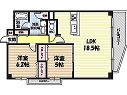 双葉エステート鴫野 5階2LDKの間取り