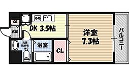 ロイヤルオーク 5階1Kの間取り