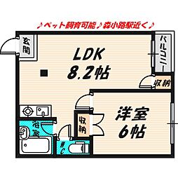 おしゃれ館新森 1LDKの間取図画像