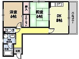 ファミリーハイツ蒲生 2DKの間取図画像
