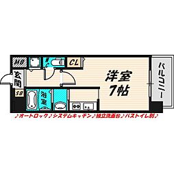 クレアート大阪トゥールビヨン 1Kの間取図画像
