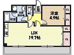 京橋アドバンス21 1LDKの間取図画像