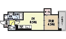 京橋イーストガーデン 1DKの間取図画像