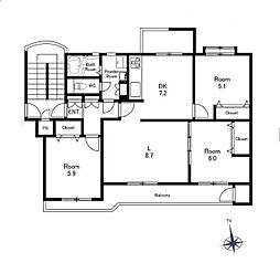 宮前平グリーンハイツ24号棟 3LDKの間取図画像