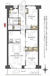 川崎セントラルコーポ 3LDKの間取図画像