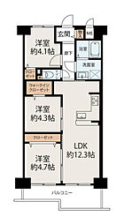 サンロイヤル北園田ブランシュール 3LDKの間取図画像