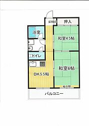山科ハイツ 6階2DKの間取り