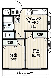ヴィラハイム榎本 2DKの間取図画像