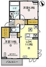 グランコンフォール神ノ川 2階2LDKの間取り