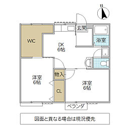第2十王堂ハイツ 2DKの間取図画像