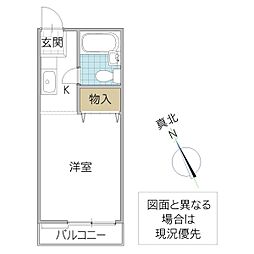 ワイズフラッツ末広 1Kの間取図画像