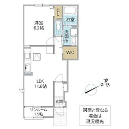 メゾン・ド・モリヤマ II 1階1LDKの間取り