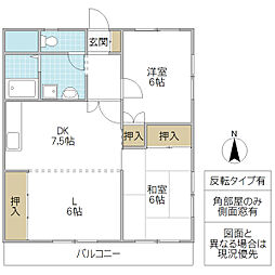 吉村マンション 105号室 1階2LDKの間取り