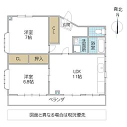 日高コーポ 3階2LDKの間取り