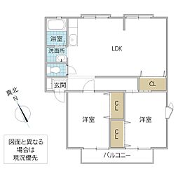 ソシア A棟 2階2LDKの間取り