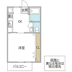 レジデンスみやま E棟 2階1DKの間取り