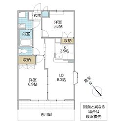 クレアトゥールB 2LDKの間取図画像