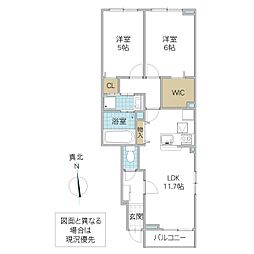 カメリア双葉 2LDKの間取図画像