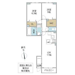 カメリア双葉 2LDKの間取図画像
