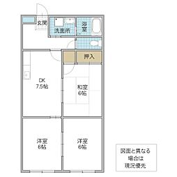 グランシャトーS 1 1階3DKの間取り