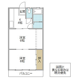 スズキアパート 2Kの間取図画像