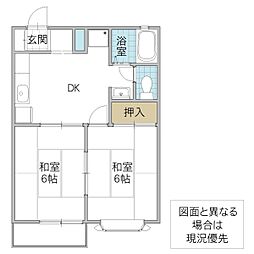 アートヒルズ鈴木 202号室 2階2DKの間取り
