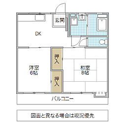 金井ビル 2階2DKの間取り