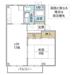 ビューハイツ後藤 B 2階1LDKの間取り
