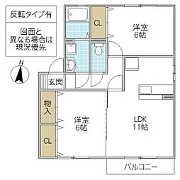 アンオーク A 2階2LDKの間取り