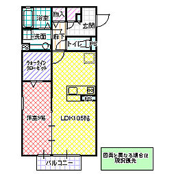 サニーフラット那珂 2階1LDKの間取り