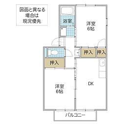 ハイツトミー A棟 2階2DKの間取り