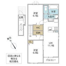 グラシオッソ II 2階2LDKの間取り