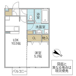 グリシーヌ 2階1LDKの間取り