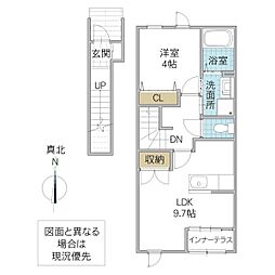 アヴァロン 2階1LDKの間取り