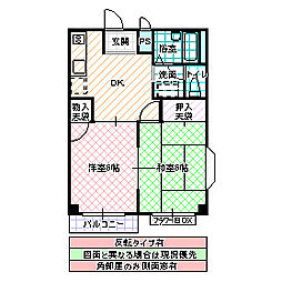 エルディム東海 1階2DKの間取り