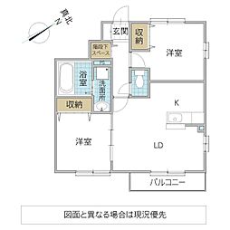 プランドール 2LDKの間取図画像