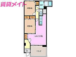 エスポワールII 1階2LDKの間取り