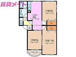 エクセレンス 2階3DKの間取り