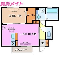 コージーコート朝日 1階1LDKの間取り