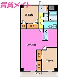 プロミネント四日市 2LDKの間取図画像