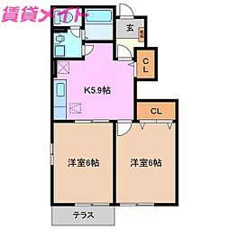 クルーセ　Ｂ 1階2Kの間取り
